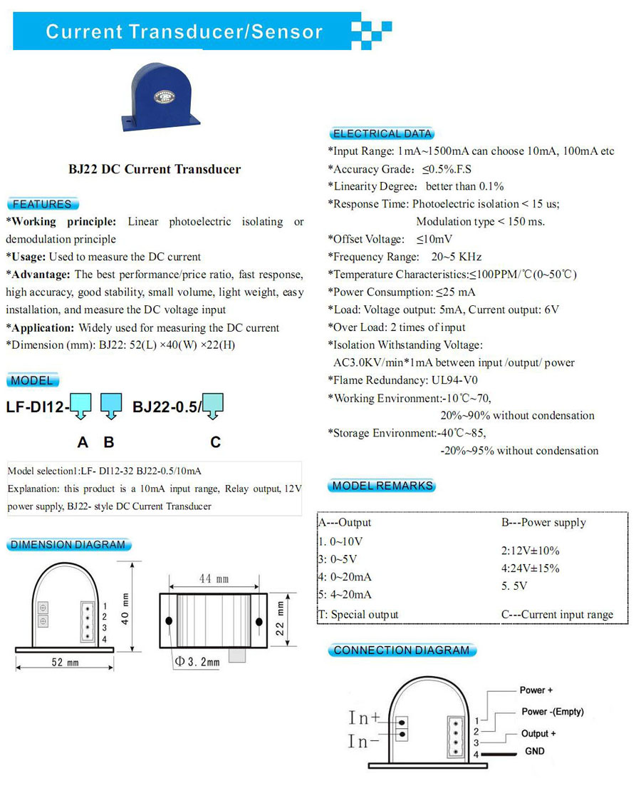 BJ22 DC Current Transducer